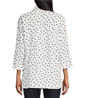 John Mark Dot-Printed Wire Collar 3/4 Sleeve Button-Front Camp Shirt