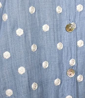 John Mark Embroidered Dot Wire Collar Ruched Cinch Tie 3/4 Sleeve Button Front Blouse