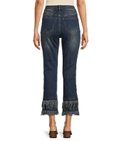 John Mark Embroidered Double Tiered Fringe Hem Ankle Jeans