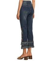 John Mark Embroidered Double Tiered Fringe Hem Ankle Jeans