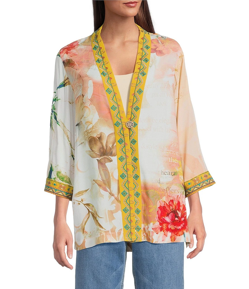 John Mark Embroidered Floral Abstract Kimono
