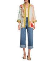 John Mark Embroidered Floral Abstract Kimono