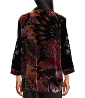 John Mark Embroidered Floral Burnout Velvet 3/4 Sleeve Open-Front Kimono