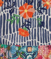 John Mark Embroidered Floral Print Split Neck 3/4 Sleeve Tunic