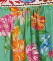 John Mark Embroidered Floral Print Square Neck 3/4 Sleeve Peasant Top