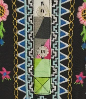 John Mark Embroidered Floral Y-Neck 3/4 Sleeve Tunic