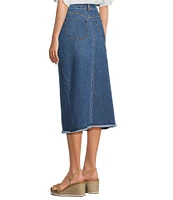 John Mark Embroidered Front Slit Midi Denim Skirt