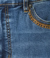 John Mark Embroidered Front Slit Midi Denim Skirt