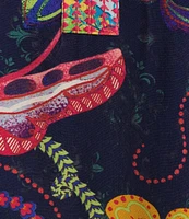 John Mark Embroidered Mixed Floral Print Split V-Neck 3/4 Sleeve Popover Top