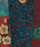 John Mark Embroidered Mixed Print 3/4 Ruffled Tiered Sleeve One Button Front Kimono