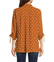 John Mark Embroidered Polka Dot Cinch Tie Sleeve Button Front Tunic