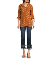 John Mark Embroidered Polka Dot Cinch Tie Sleeve Button Front Tunic