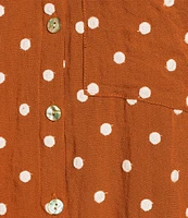 John Mark Embroidered Polka Dot Cinch Tie Sleeve Button Front Tunic