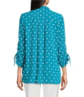 John Mark Embroidered Polka Dot Cinch Tie Sleeve Button Front Tunic