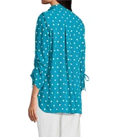 John Mark Embroidered Polka Dot Cinch Tie Sleeve Button Front Tunic