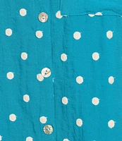 John Mark Embroidered Polka Dot Cinch Tie Sleeve Button Front Tunic