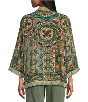 John Mark Embroidered Printed Open Front 3/4 Sleeve Kimono