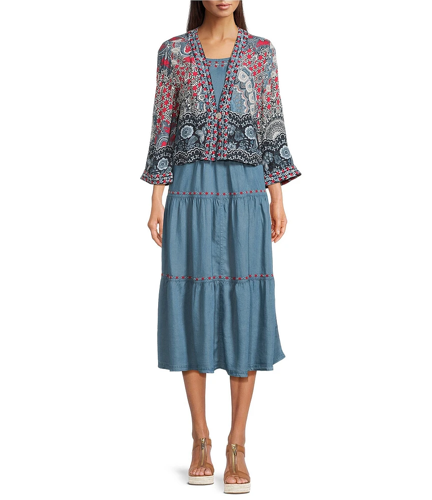 John Mark Embroidered Printed Tiered Kimono Dress Set