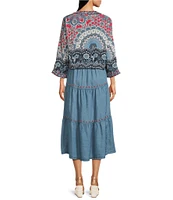John Mark Embroidered Printed Tiered Kimono Dress Set