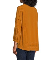 John Mark Embroidered Split Round Neck 3/4 Sleeve Tunic Top