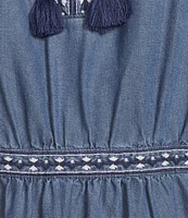 John Mark Embroidered Split V-Neck 3/4 Flounce Sleeve Tiered Dress
