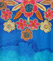 John Mark Embroidered Split V-Neck 3/4 Sleeve Hi-Low Hem Tunic