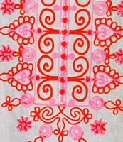 John Mark Embroidered Split V-Neck 3/4 Sleeve Hi-Low Hem Tunic