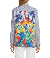 John Mark Embroidered Yarn-Dye Stripe Wire Collar Long Roll-Tab Sleeve Button Front Shirt