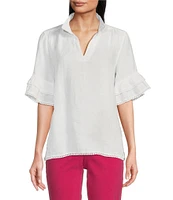 John Mark Embroidery Wire Neck Elbow Length Sleeve Hi-Low Hem Tunic