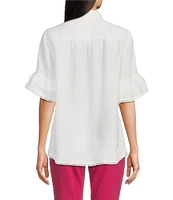 John Mark Embroidery Wire Neck Elbow Length Sleeve Hi-Low Hem Tunic