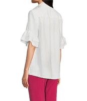 John Mark Embroidery Wire Neck Elbow Length Sleeve Hi-Low Hem Tunic