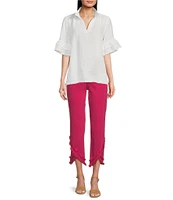 John Mark Embroidery Wire Neck Elbow Length Sleeve Hi-Low Hem Tunic