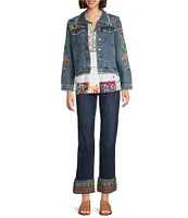 John Mark Floral-Embroidered Frayed Denim Jacket