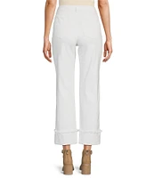 John Mark Floral Embroidered Fringe Hem Straight Leg Pants