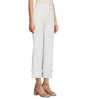 John Mark Floral Embroidered Fringe Hem Straight Leg Pants