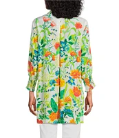 John Mark Floral Point Collar 3/4 Sleeve Button Front Tunic