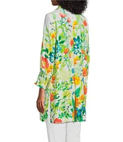 John Mark Floral Point Collar 3/4 Sleeve Button Front Tunic