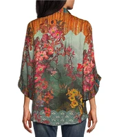 John Mark Floral Print Wire Neck 3/4 Ruffled Sleeve Top