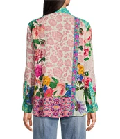 John Mark Floral Print Patch Point Collar Long Roll-Tab Sleeve Button-Front Blouse