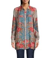 John Mark Floral Printed Collared Long Sleeve Button Down Top