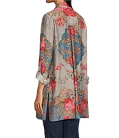 John Mark Floral Printed Collared Long Sleeve Button Down Top