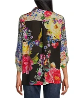 John Mark Floral-Printed Wire Collar 3/4 Sleeve Button-Front Top