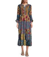 John Mark Floral Tiered 3/4 Sleeve Button Up Dress