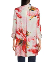 John Mark Floral Wire Collar Long Roll-Tab Sleeve Hi-Low Hem Button-Front Tunic