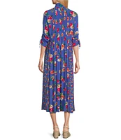 John Mark Floral Wire Neck Cinch Tie Sleeve Button Front Dress