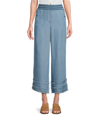 John Mark Frayed Pull-On Wide Leg Pants