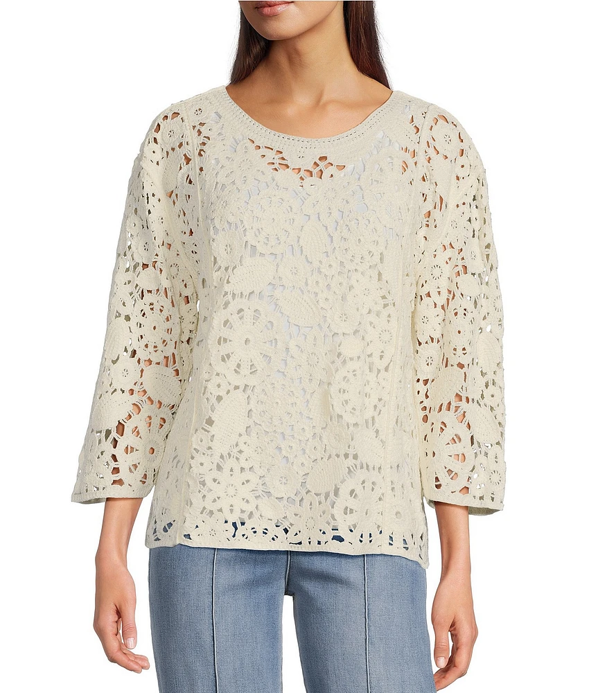 John Mark Lace Scoop Neck 3/4 Sleeve Popover Top