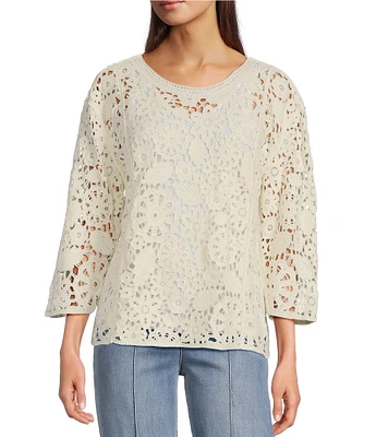 John Mark Lace Scoop Neck 3/4 Sleeve Popover Top