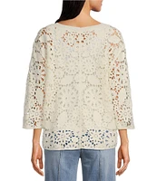 John Mark Lace Scoop Neck 3/4 Sleeve Popover Top