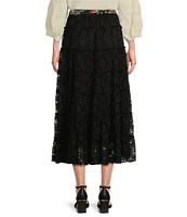 John Mark Lace Tiered A-Line Belted Pull-On Midi Skirt